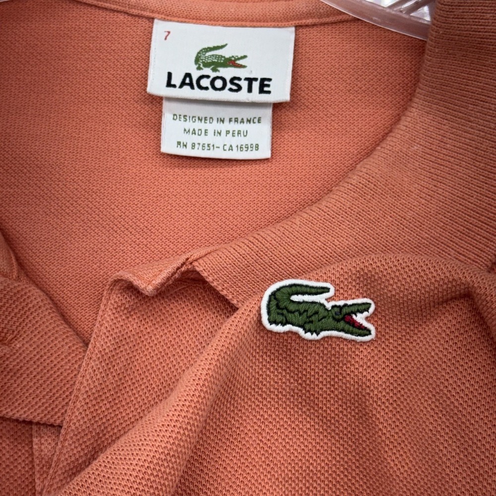 Lacoste Polo Shirt Mens 7 2XL Coral Orange Cotton Pique Croc Logo Short Sleeve